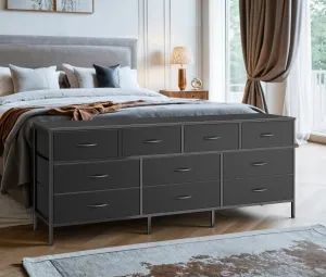 63 Inch TV Stand Dresser for Bedroom, Long Dresser with 10 Fabric