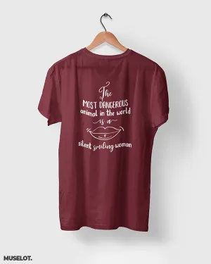 A silent smiling woman printed t shirts