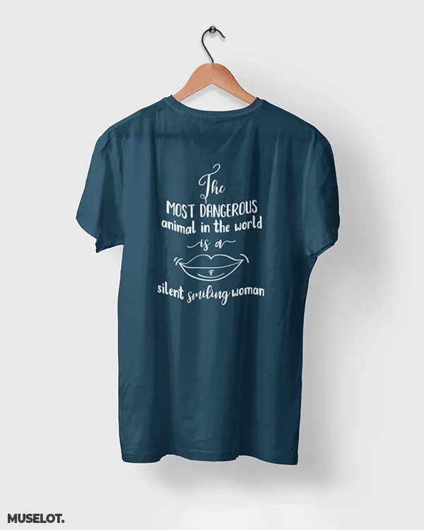A silent smiling woman printed t shirts