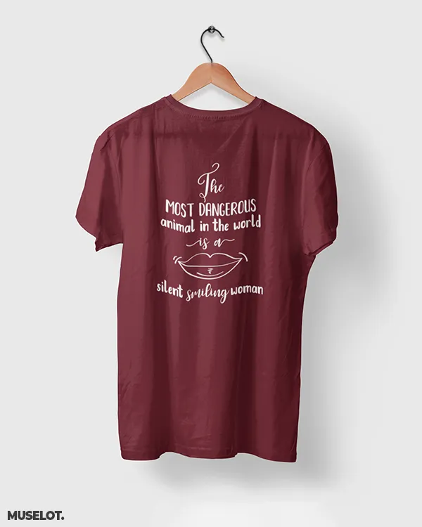 A silent smiling woman printed t shirts