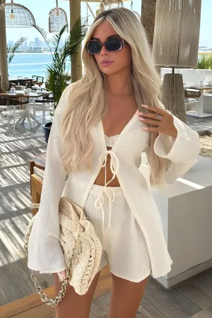 Abigail™ - Lace-Up Flared Sleeve Shirt & Shorts Set