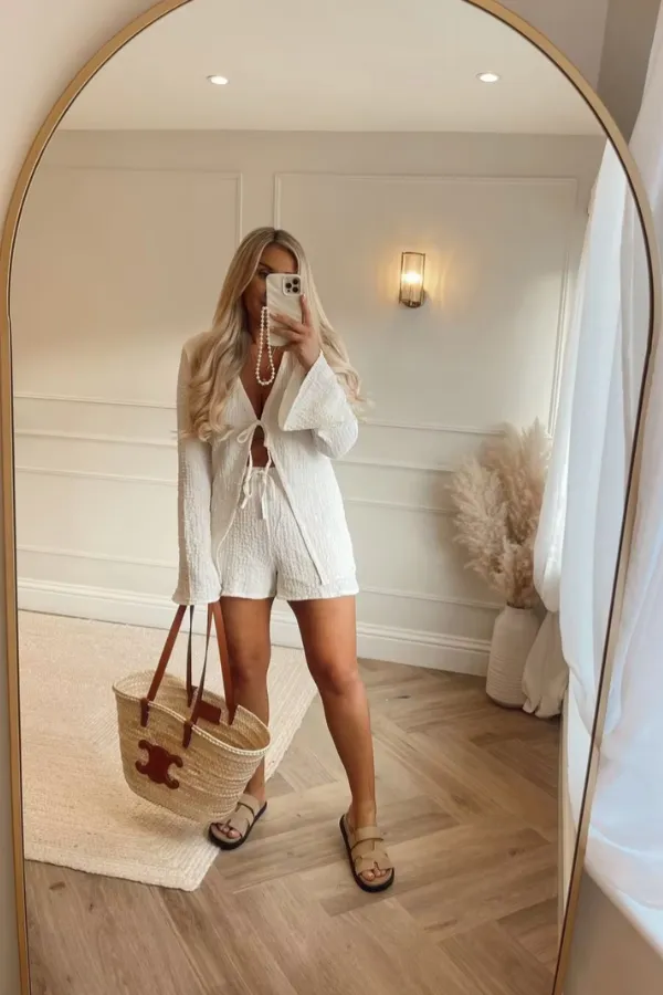 Abigail™ - Lace-Up Flared Sleeve Shirt & Shorts Set