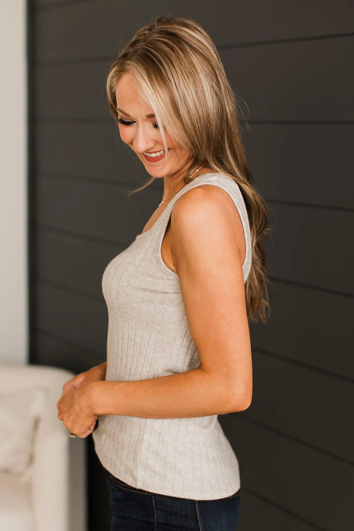 Actions Speak Louder Ribbed Tank Top- Light Mocha