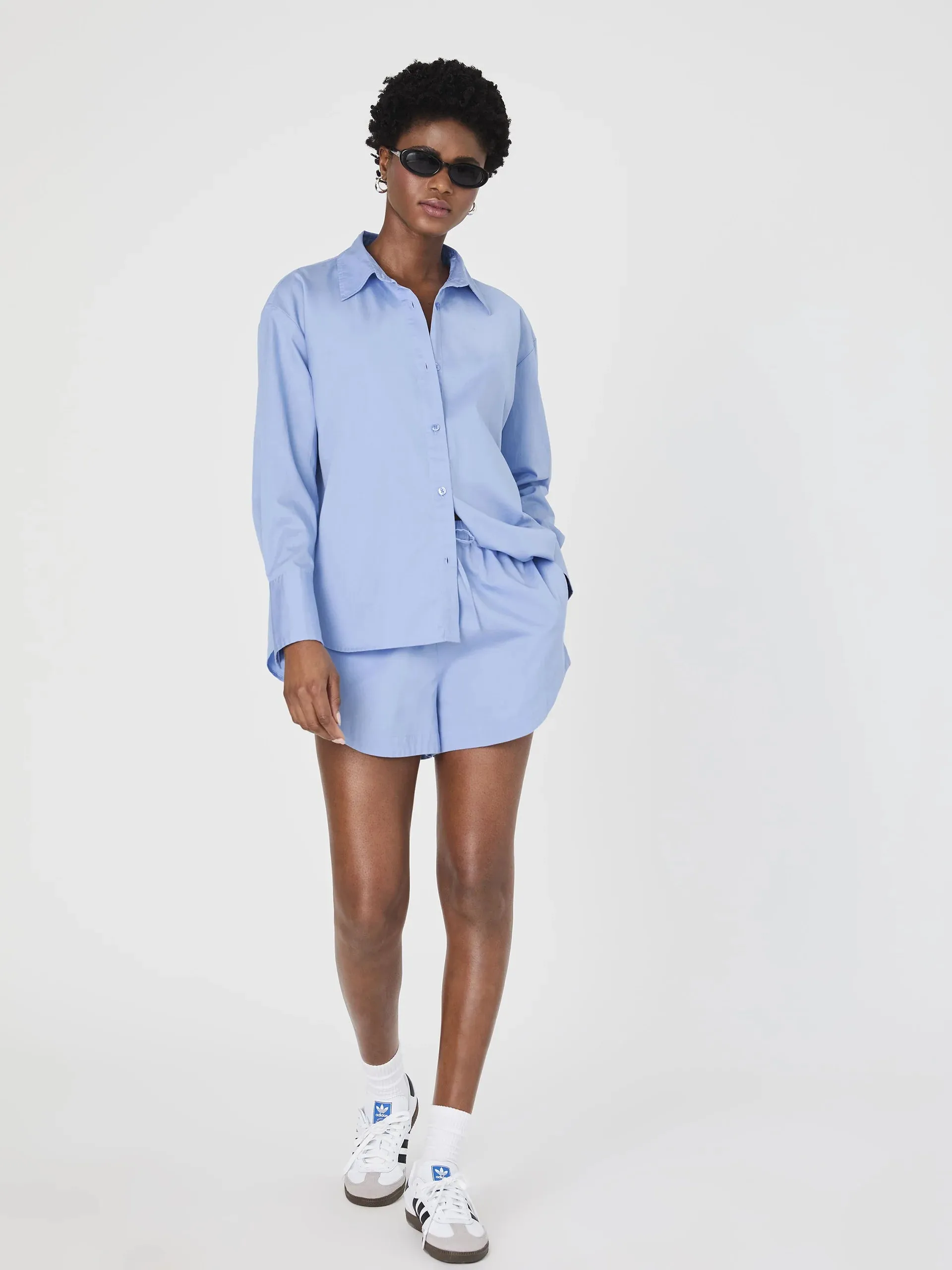 Alexis Cotton Drawstring Shorts in Oxford Blue