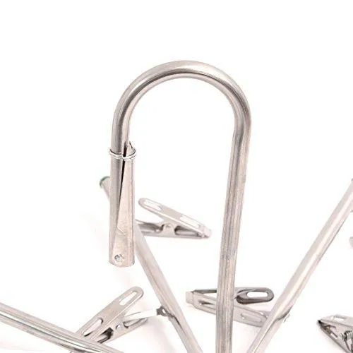 Aligle Stainless Steel Foldable Portable 16 Clip Drying Hanger Travel Clothes Hanger Drying Rack Hook multi-function Drip Hanger for Sock Towel Bra Hat Rack Scarf