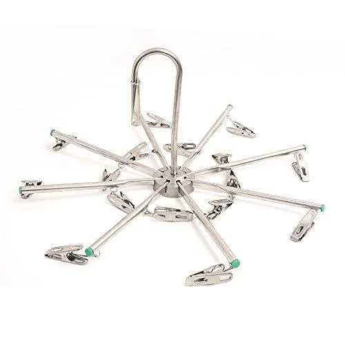 Aligle Stainless Steel Foldable Portable 16 Clip Drying Hanger Travel Clothes Hanger Drying Rack Hook multi-function Drip Hanger for Sock Towel Bra Hat Rack Scarf