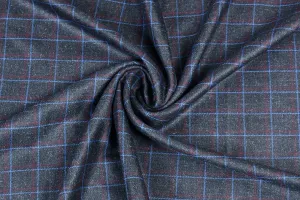 Anchor Grey Tweed Fabric with Light Blue & Red Big Checks ( 2 Meter Cut Piece)