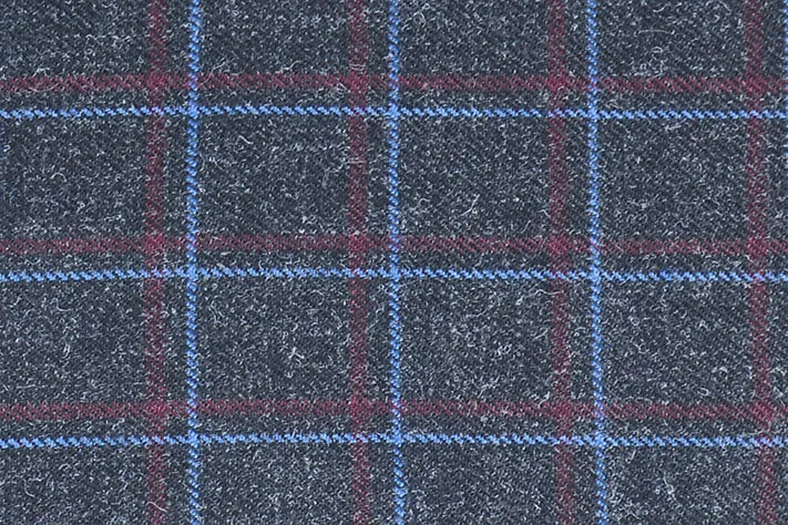 Anchor Grey Tweed Fabric with Light Blue & Red Big Checks ( 2 Meter Cut Piece)
