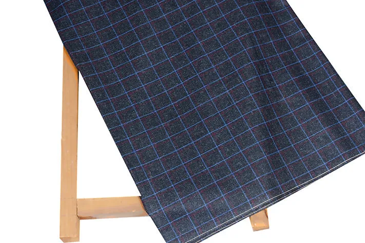 Anchor Grey Tweed Fabric with Light Blue & Red Big Checks ( 2 Meter Cut Piece)