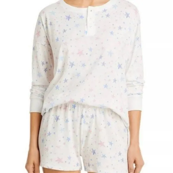 Aqua Lounge Pink/Blue Stars Pajama Shorts Set Size M NWT