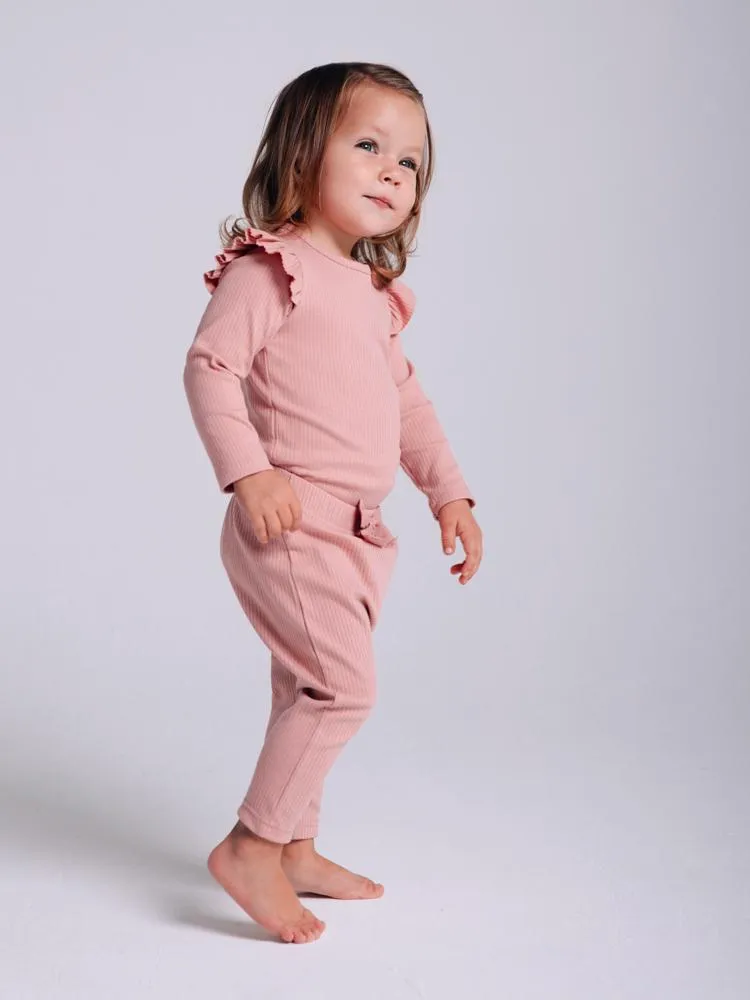 Artie - Ribbed Pink Baby Girls Bow Leggings - Rose Forest