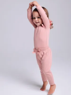 Artie - Ribbed Pink Baby Girls Bow Leggings - Rose Forest