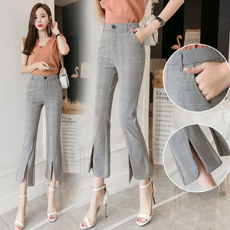 Avaros High Waist Plaid Flared Tailored Pants