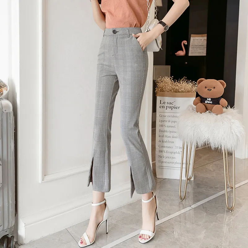 Avaros High Waist Plaid Flared Tailored Pants