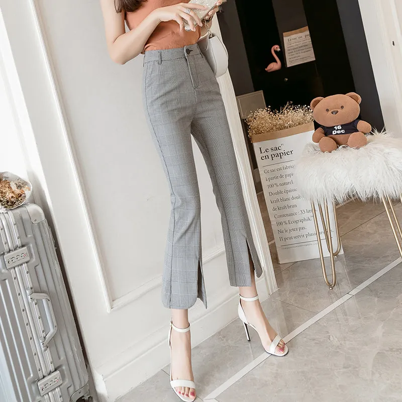 Avaros High Waist Plaid Flared Tailored Pants