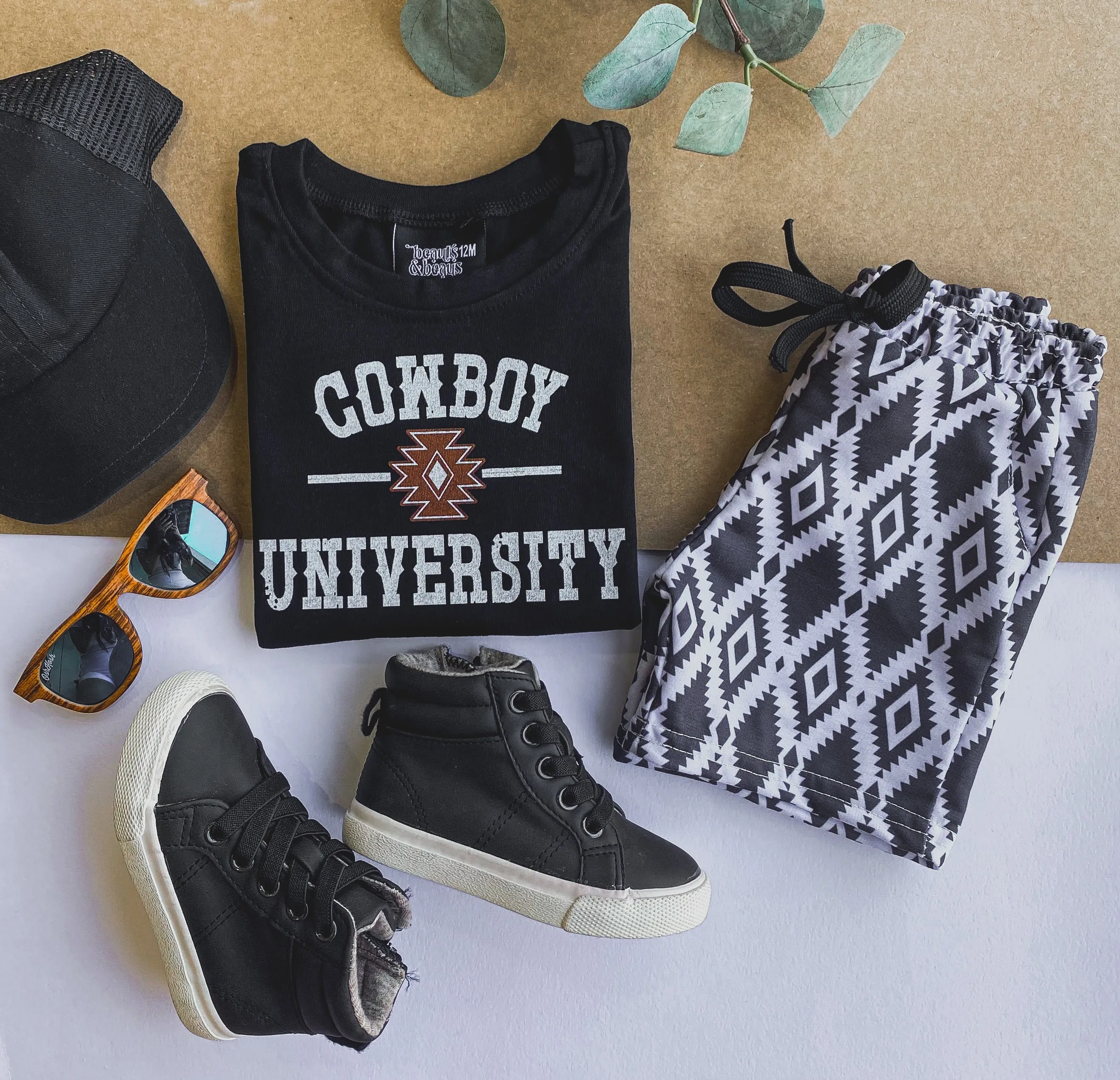 aztec boy shorts - black