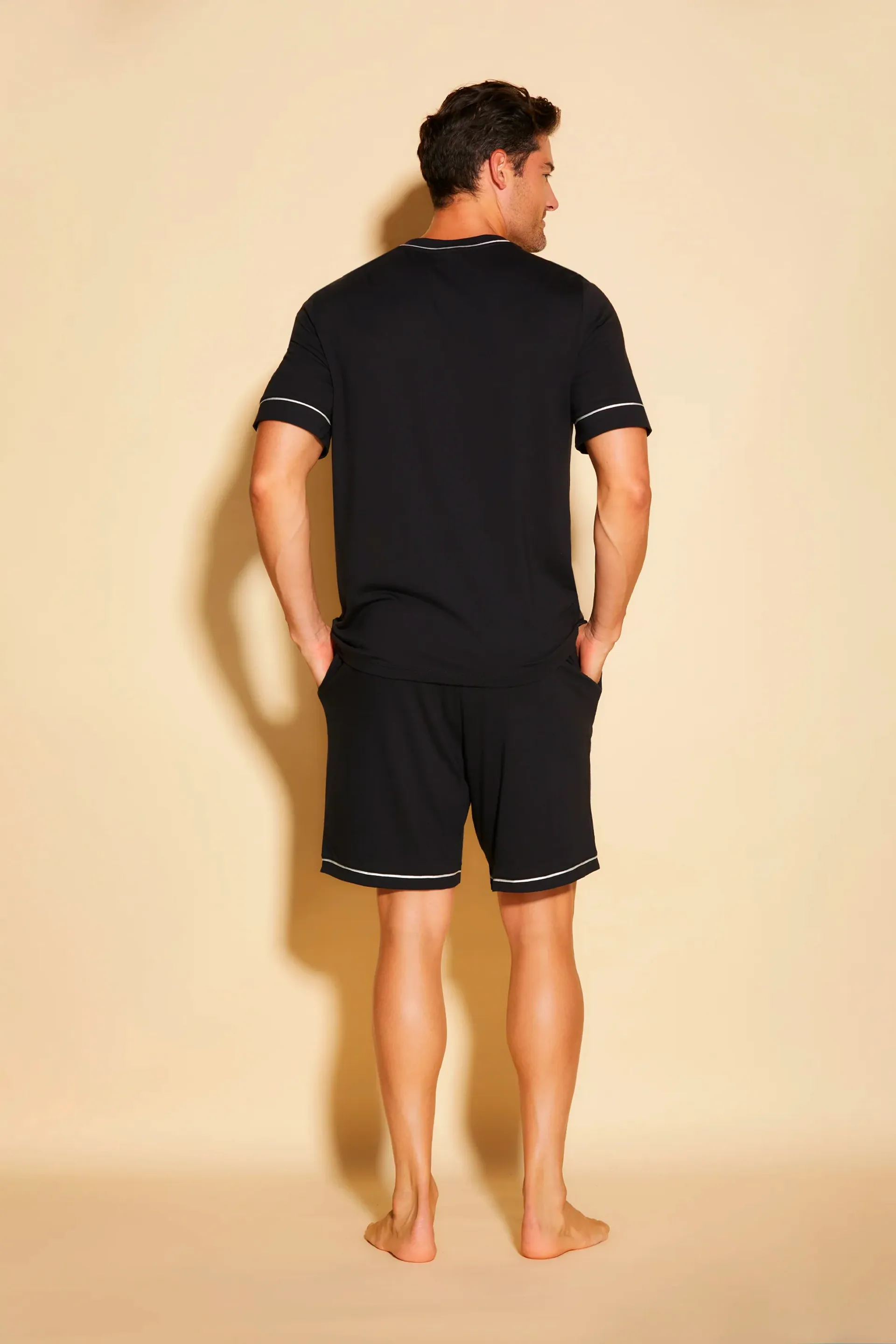 Bella Men's Short Sleeve Top & Shorts Set Black/Ivory
