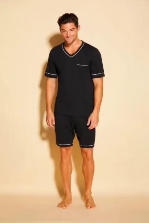 Bella Men's Short Sleeve Top & Shorts Set Black/Ivory