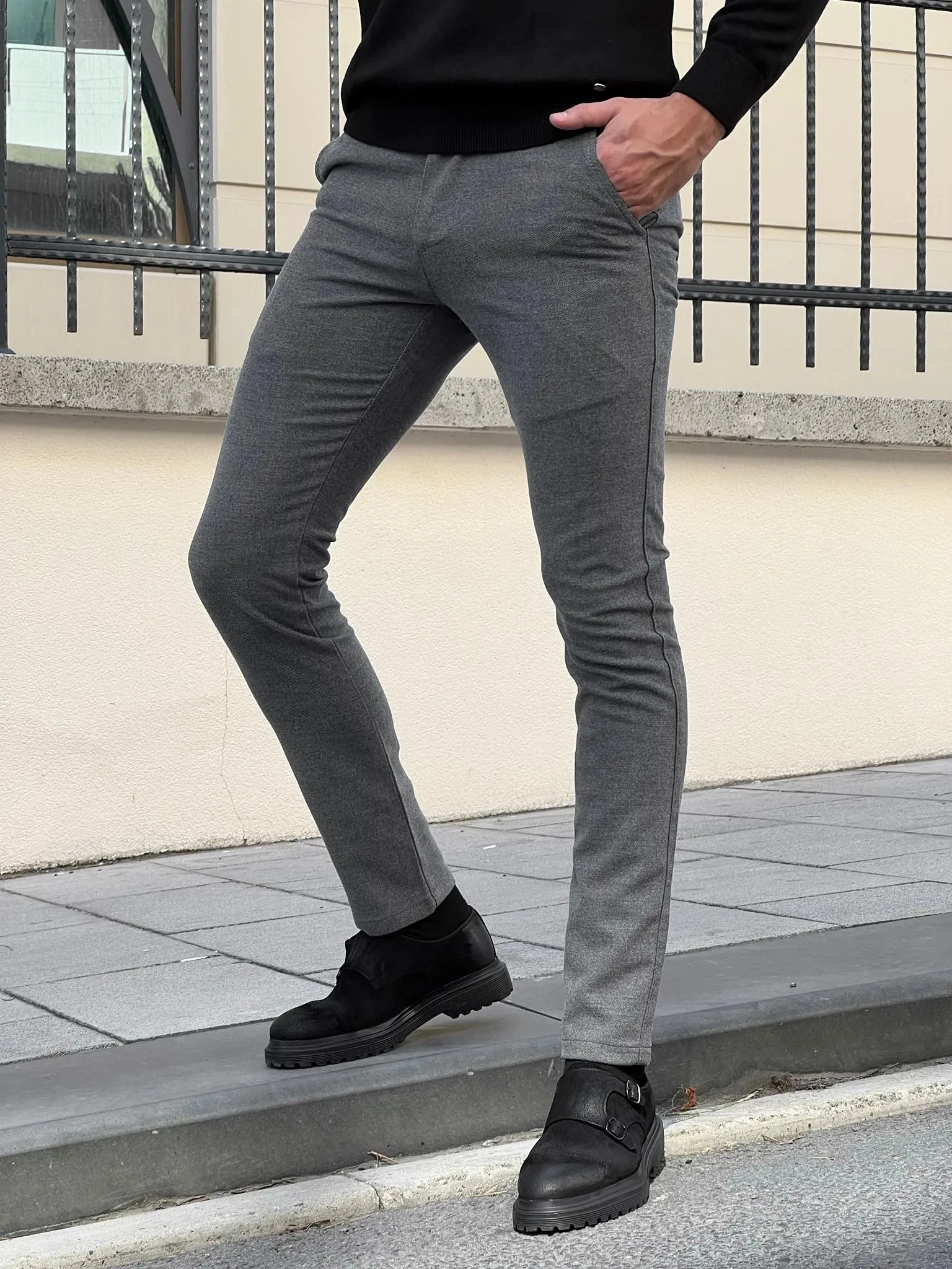 Benjamin Slim Fit High Quality Gray Patterned Mink Pants