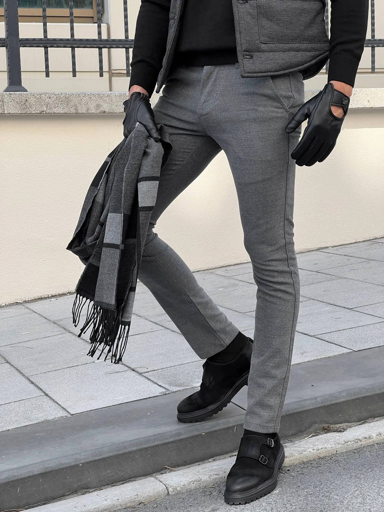 Benjamin Slim Fit High Quality Gray Patterned Mink Pants