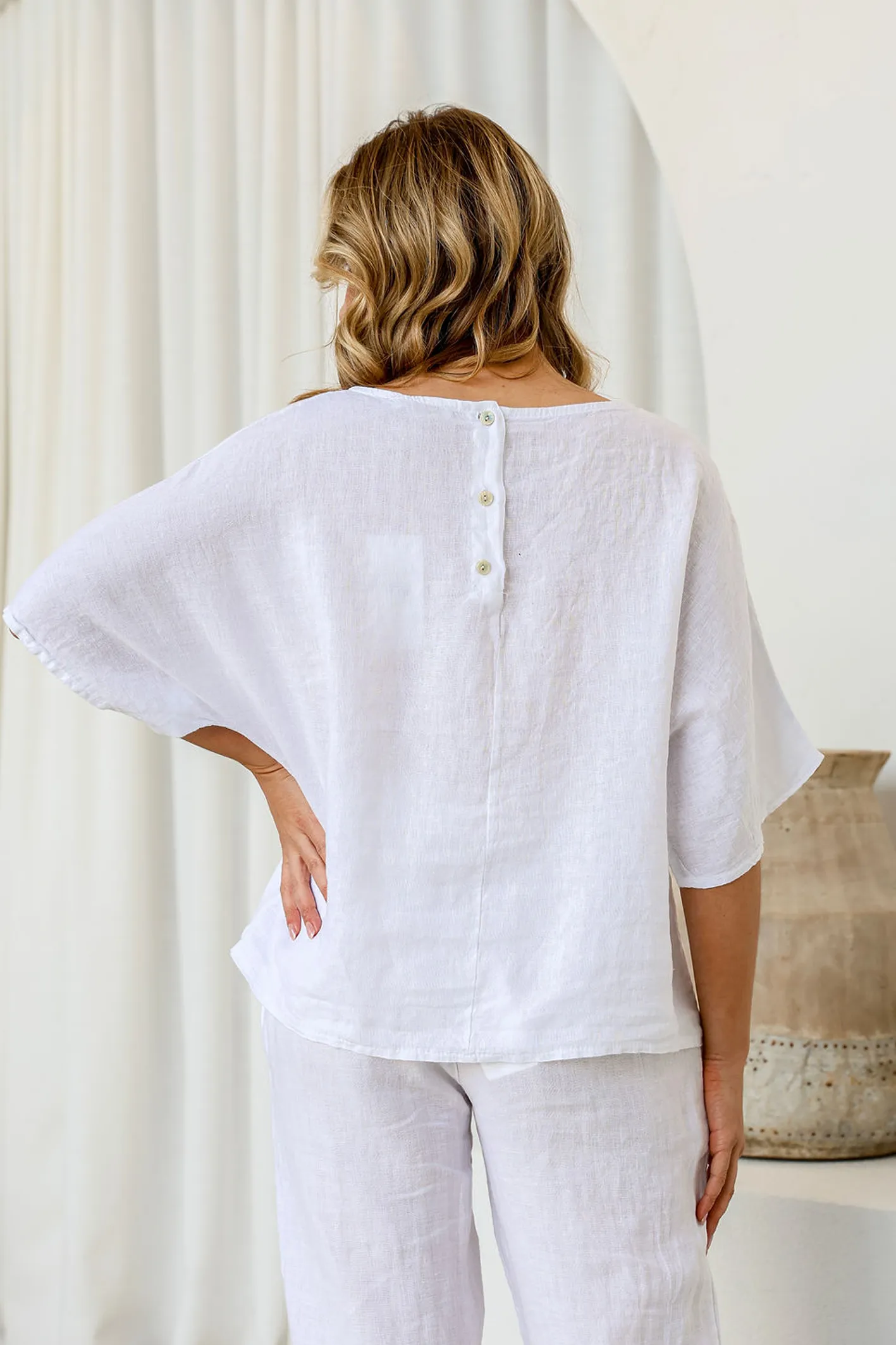 'Bianca' Linen Top - Sand