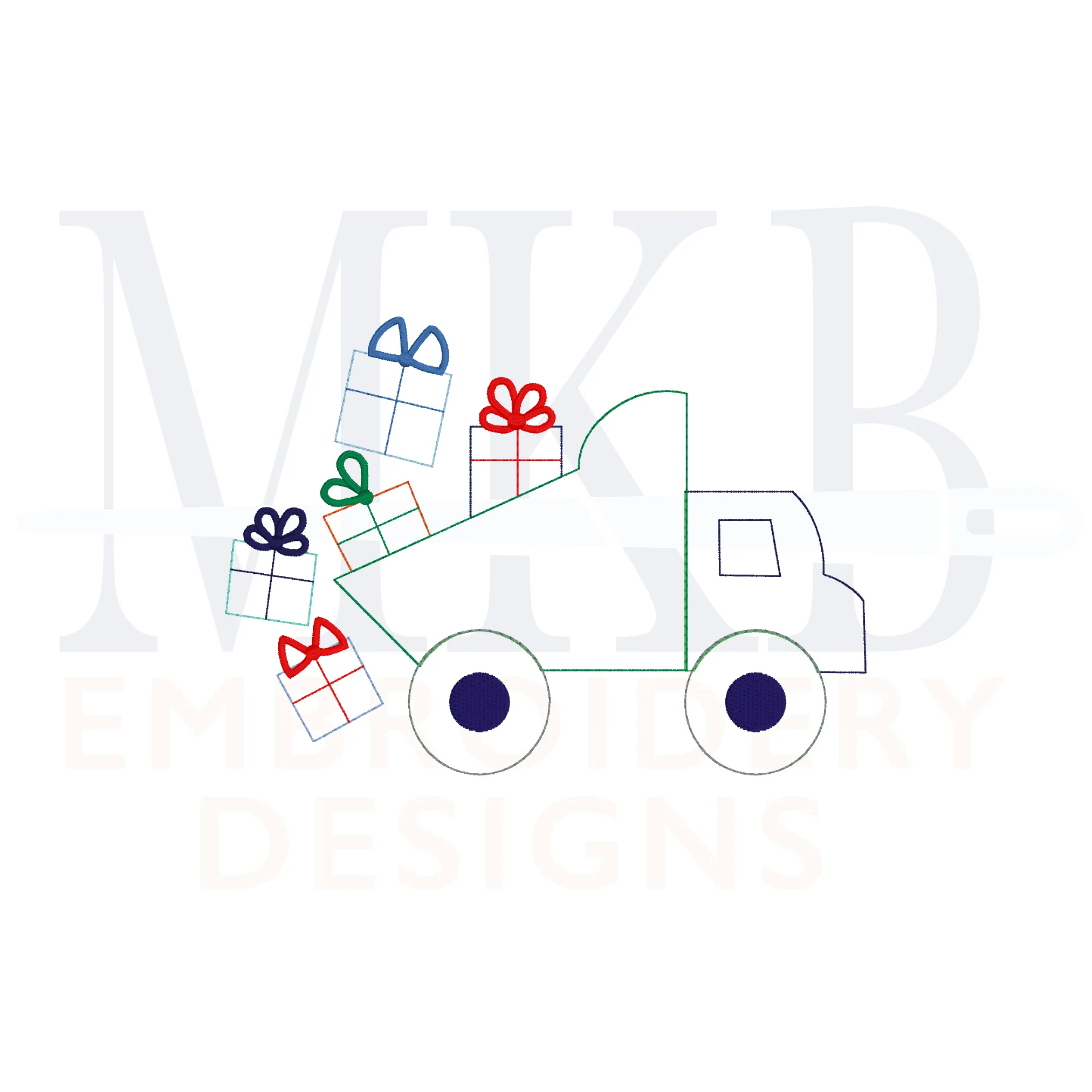 Birthday Dump Truck Bean Stitch Applique, Construction Vehicle Embroidery, Transportation, Present Truck, Machine Embroidery Design File