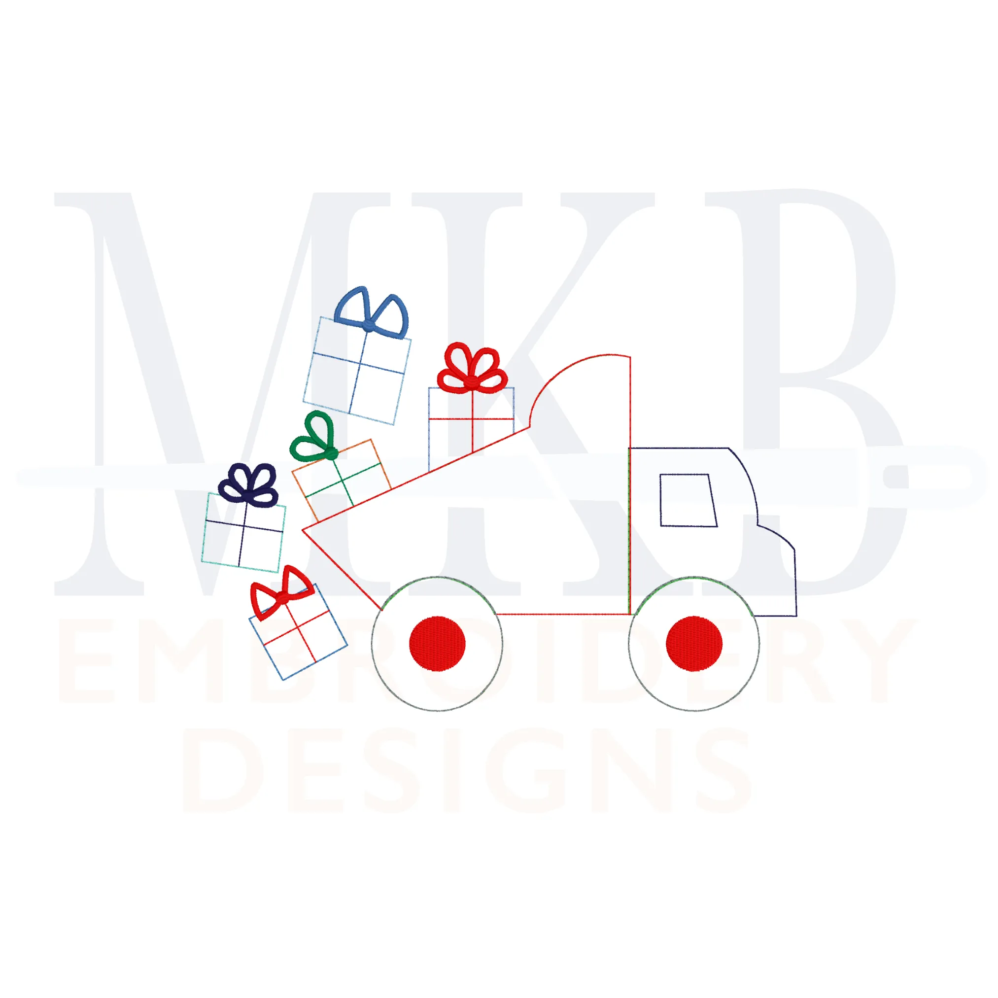 Birthday Dump Truck Bean Stitch Applique, Construction Vehicle Embroidery, Transportation, Present Truck, Machine Embroidery Design File