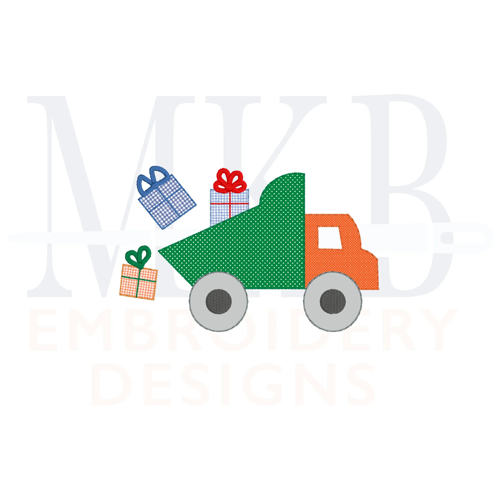 Birthday Dump Truck Bean Stitch Applique, Construction Vehicle Embroidery, Transportation, Present Truck, Machine Embroidery Design File