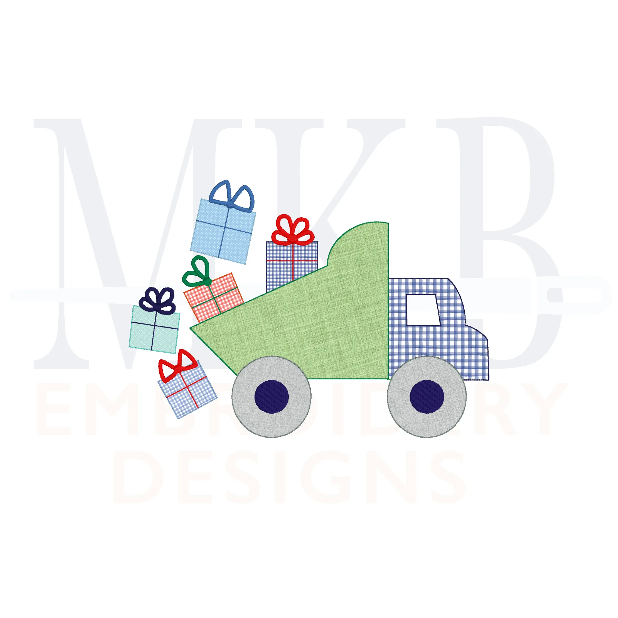 Birthday Dump Truck Bean Stitch Applique, Construction Vehicle Embroidery, Transportation, Present Truck, Machine Embroidery Design File