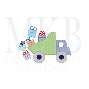 Birthday Dump Truck Bean Stitch Applique, Construction Vehicle Embroidery, Transportation, Present Truck, Machine Embroidery Design File