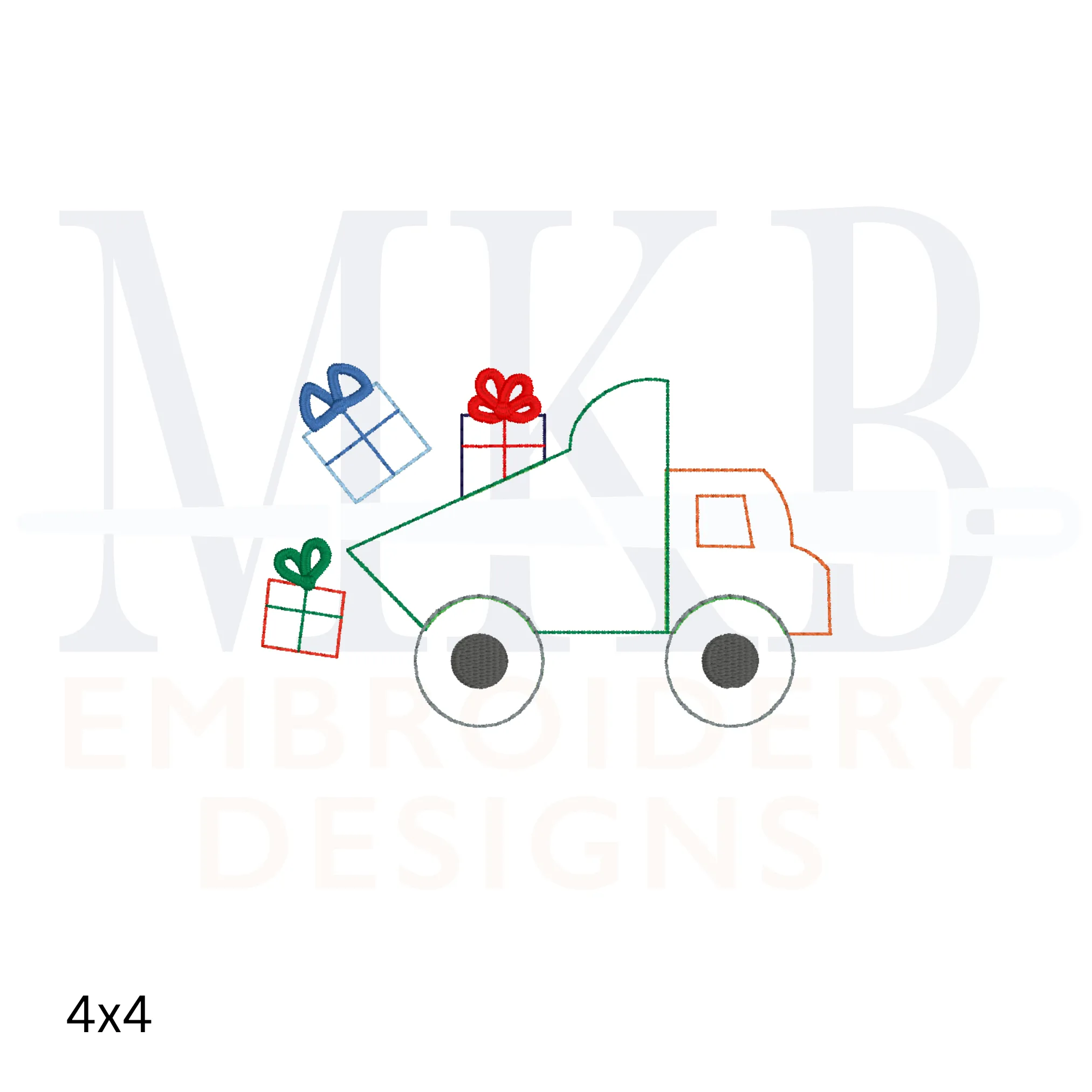 Birthday Dump Truck Bean Stitch Applique, Construction Vehicle Embroidery, Transportation, Present Truck, Machine Embroidery Design File