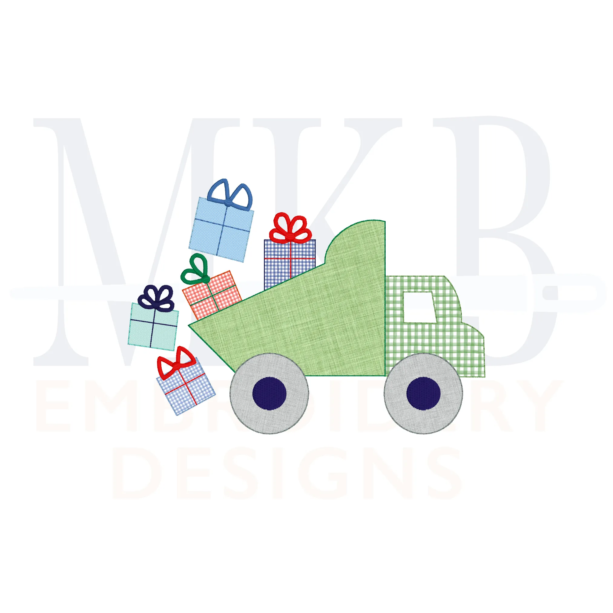 Birthday Dump Truck Bean Stitch Applique, Construction Vehicle Embroidery, Transportation, Present Truck, Machine Embroidery Design File