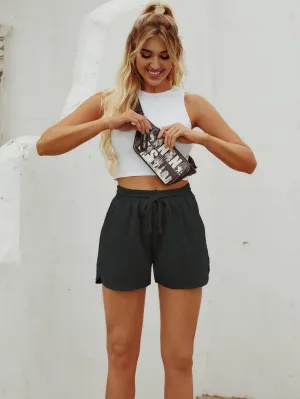 Black Easy Tie Up Shorts With Side Seam Detail