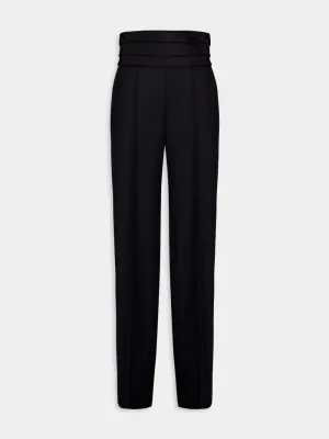 Black High-Waisted Satin Tailored Pants