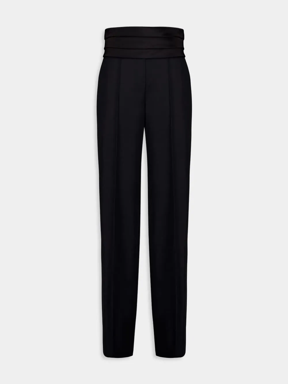 Black High-Waisted Satin Tailored Pants