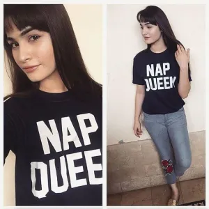 Black Nap Queen Cotton Printed T-Shirt For Women