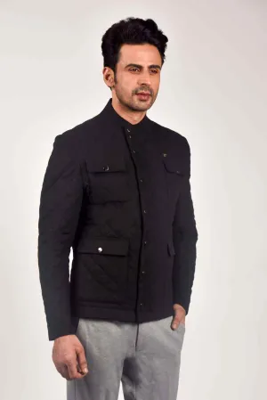 Black Quilted Zipper Jacket