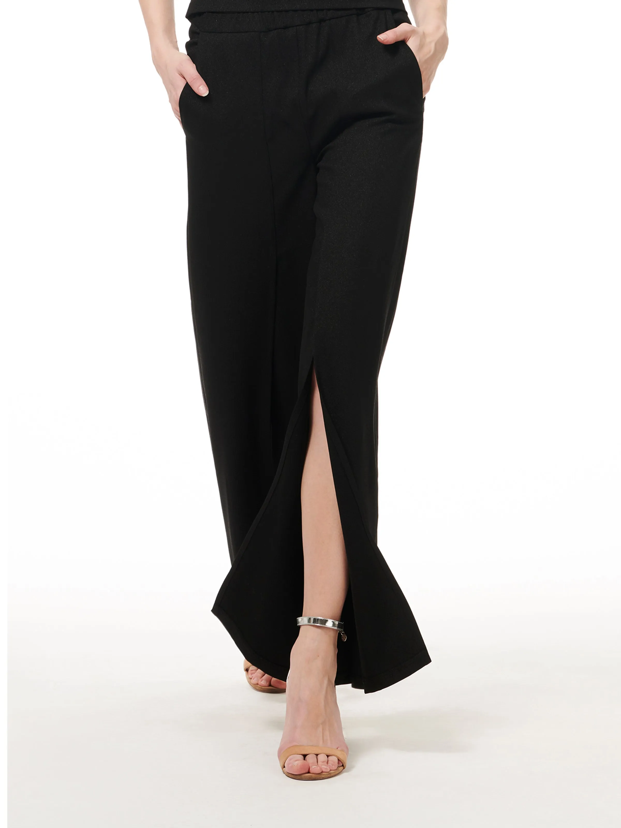 BLACK SPLIT LEG SPARKLE PANTS