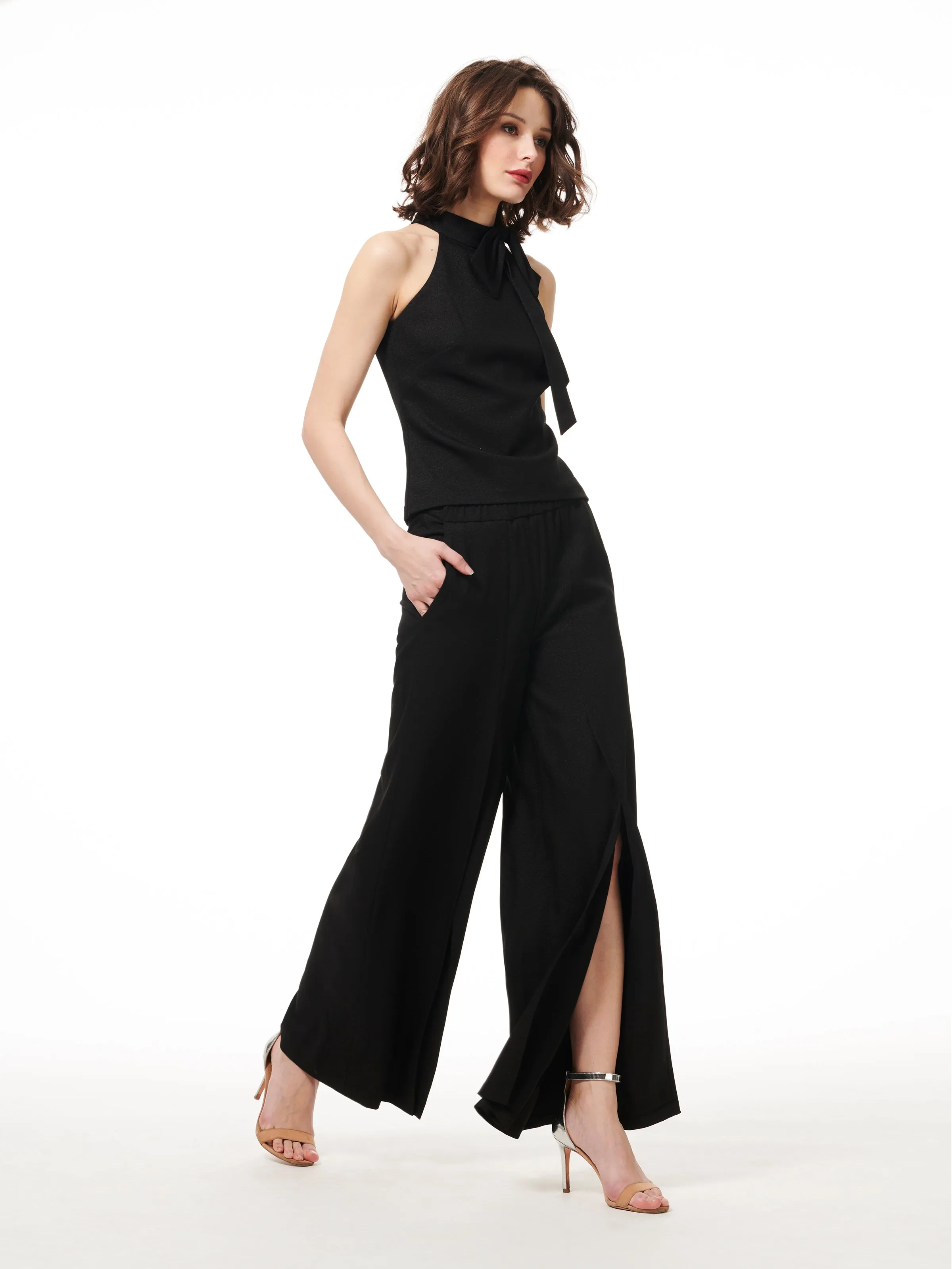 BLACK SPLIT LEG SPARKLE PANTS