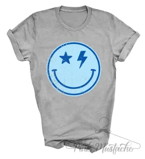 Blue Smiley Soft Style Tee/ Youth and Adult Sizes