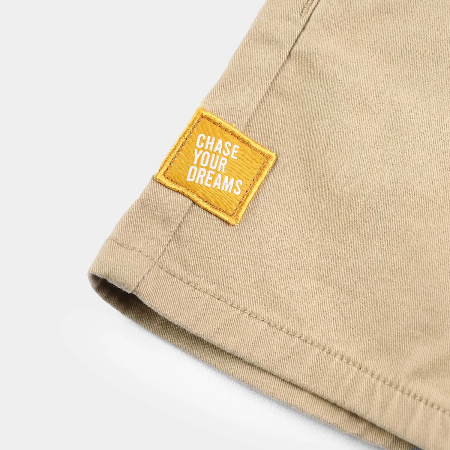 Boys Cotton Twill Short Chase Your Dreams- Beige