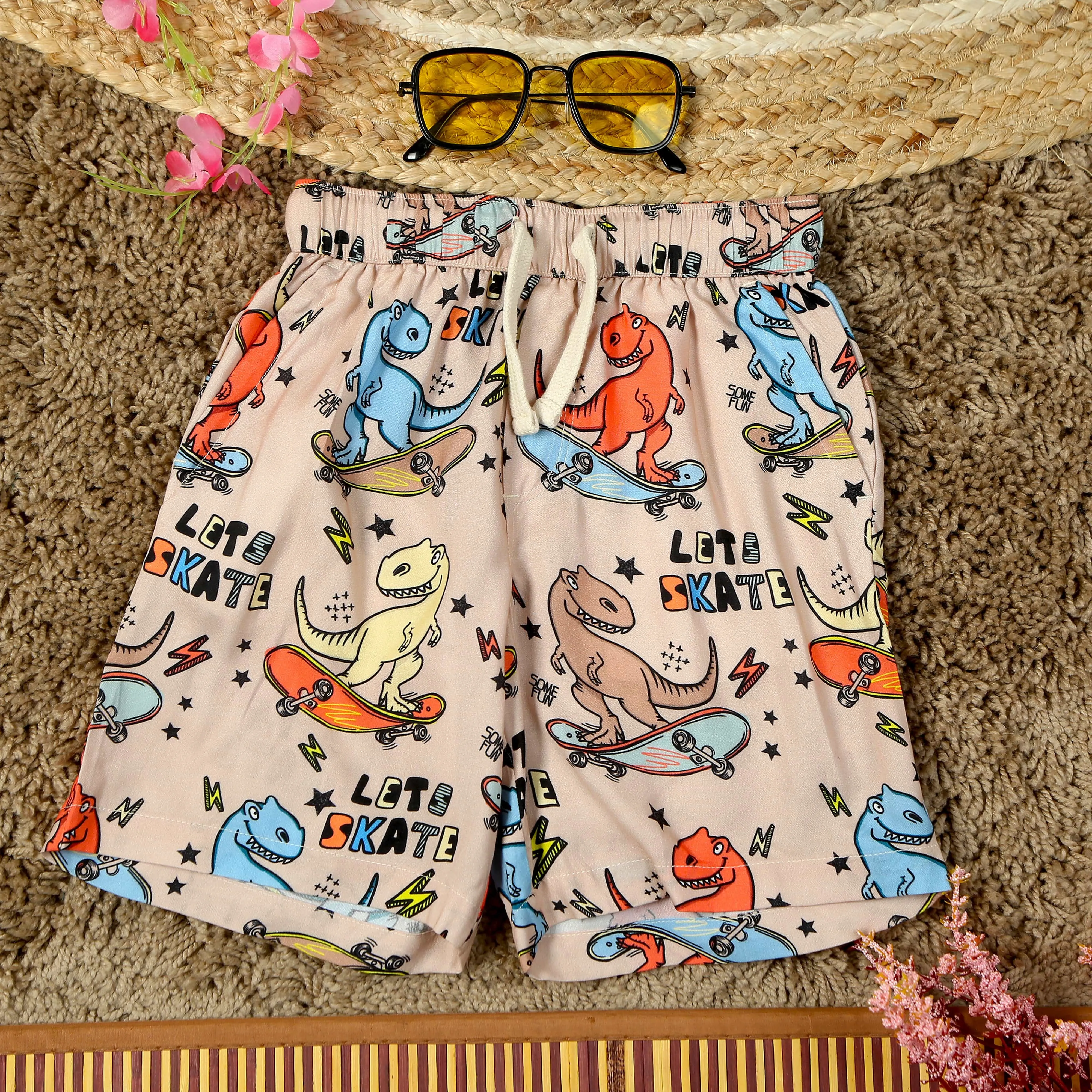 Boys Dinosour Printed Short Brown Black