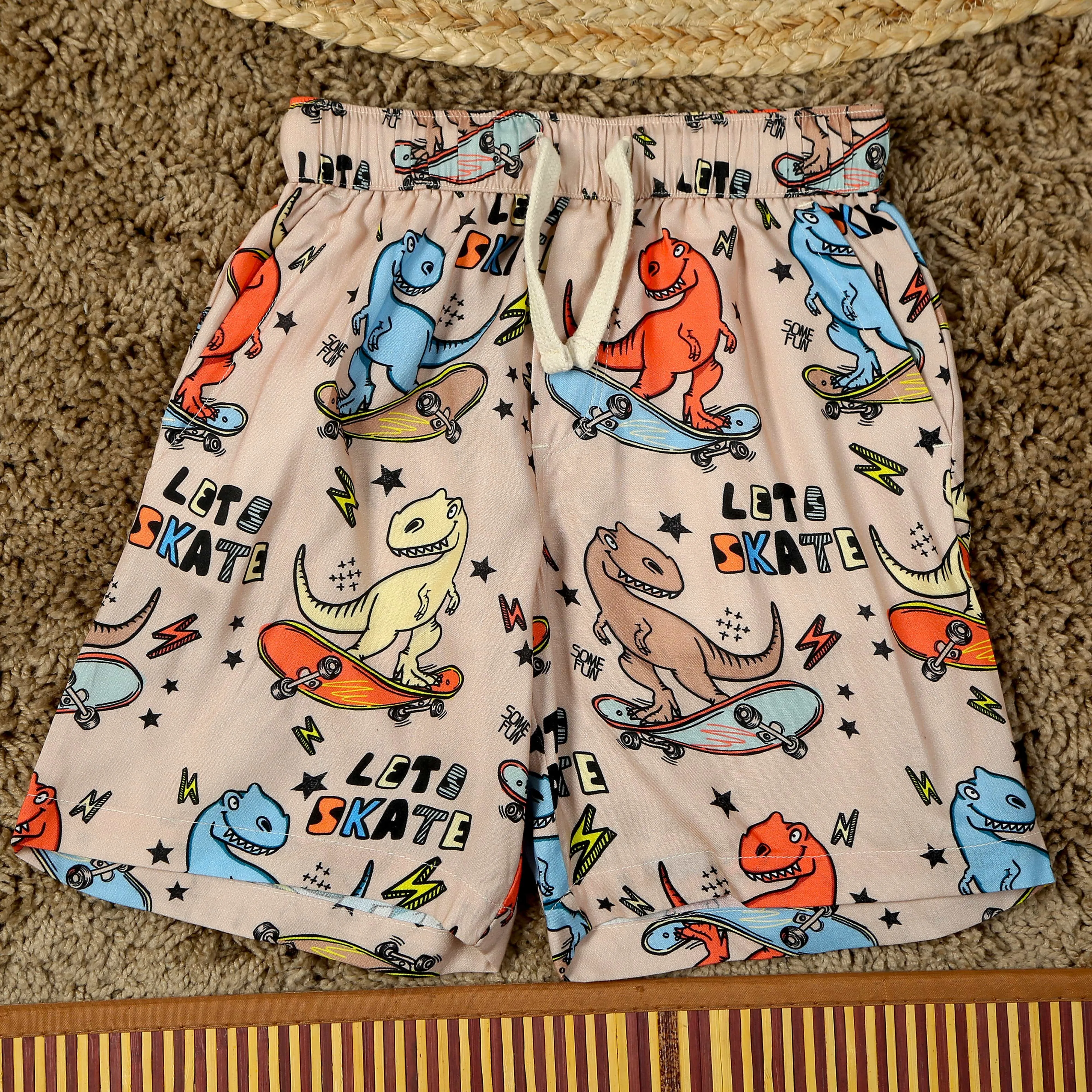 Boys Dinosour Printed Short Brown Black