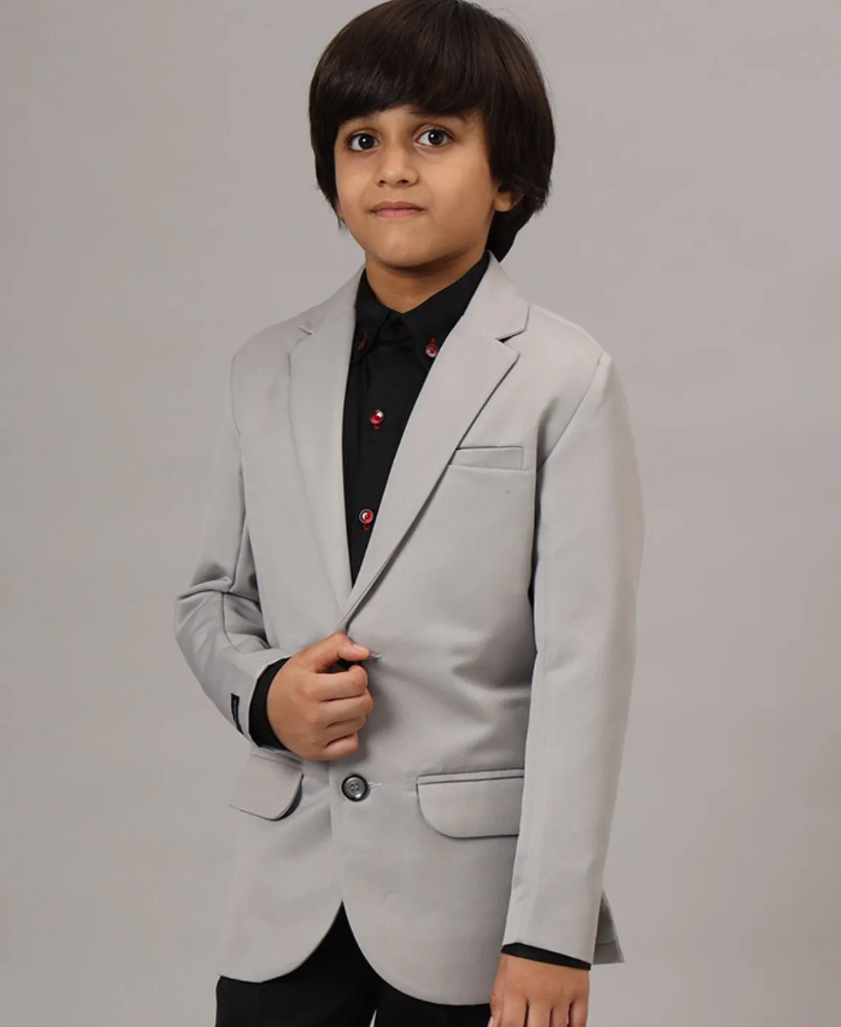 Boys Solid Light Grey Blazer