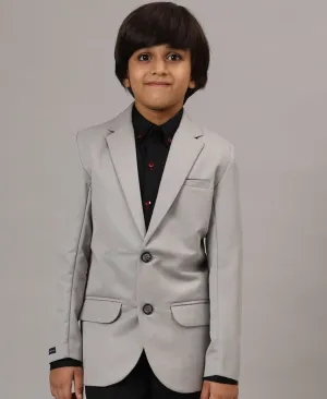 Boys Solid Light Grey Blazer