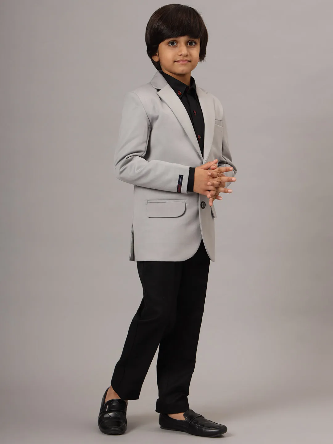 Boys Solid Light Grey Blazer