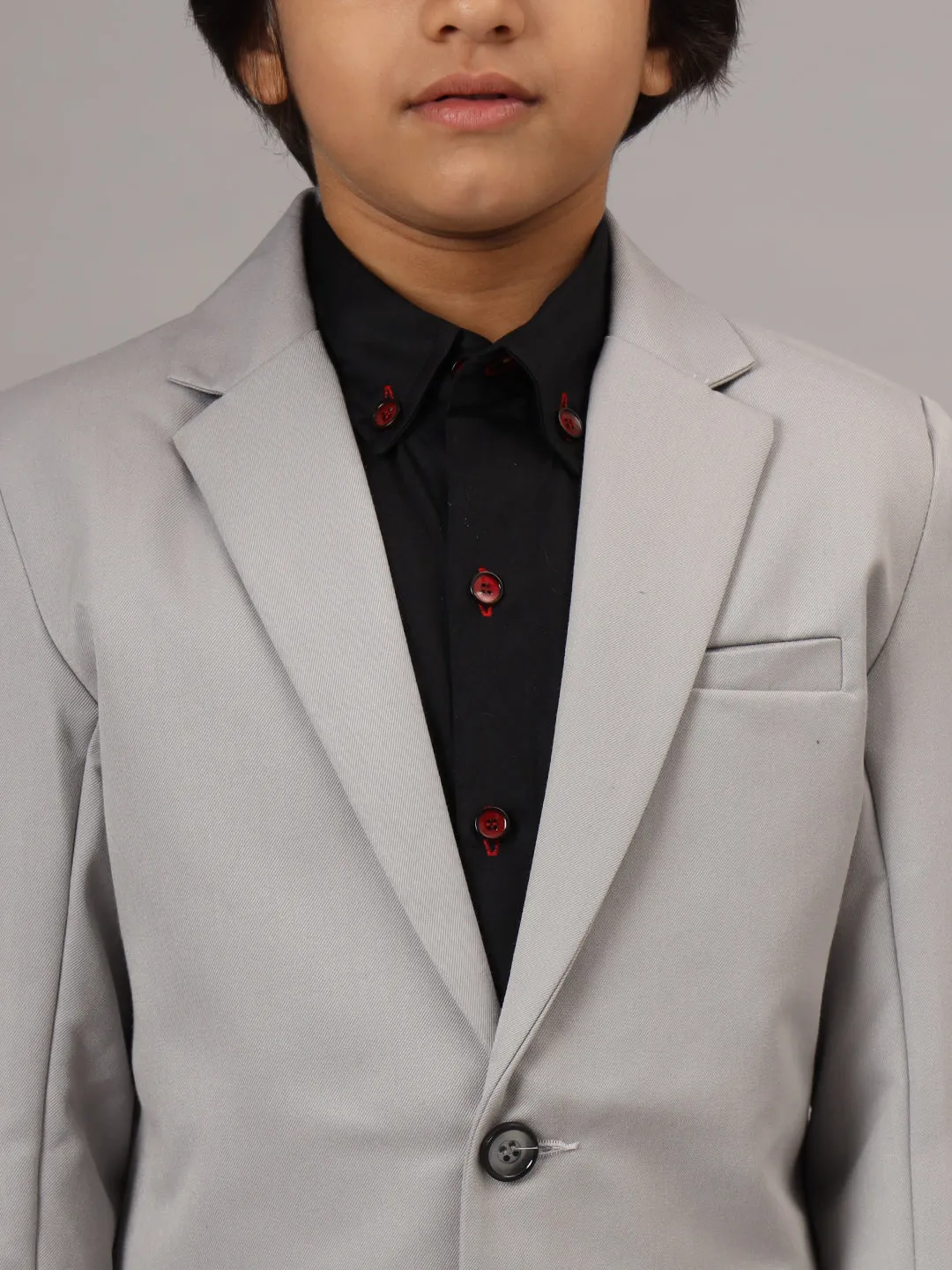 Boys Solid Light Grey Blazer