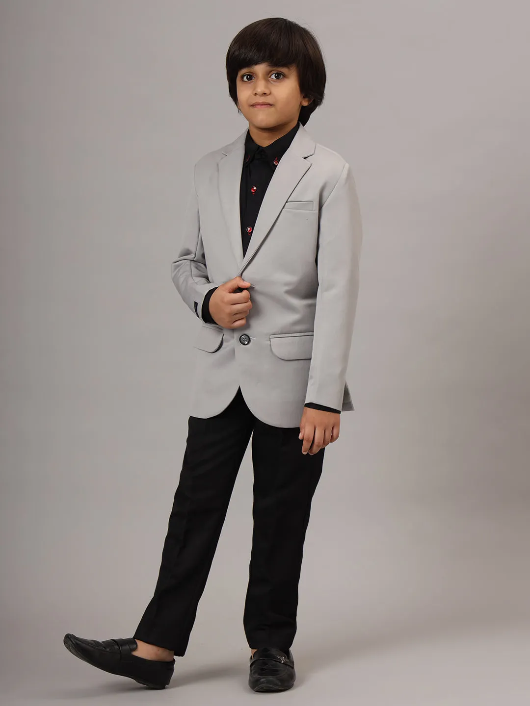 Boys Solid Light Grey Blazer