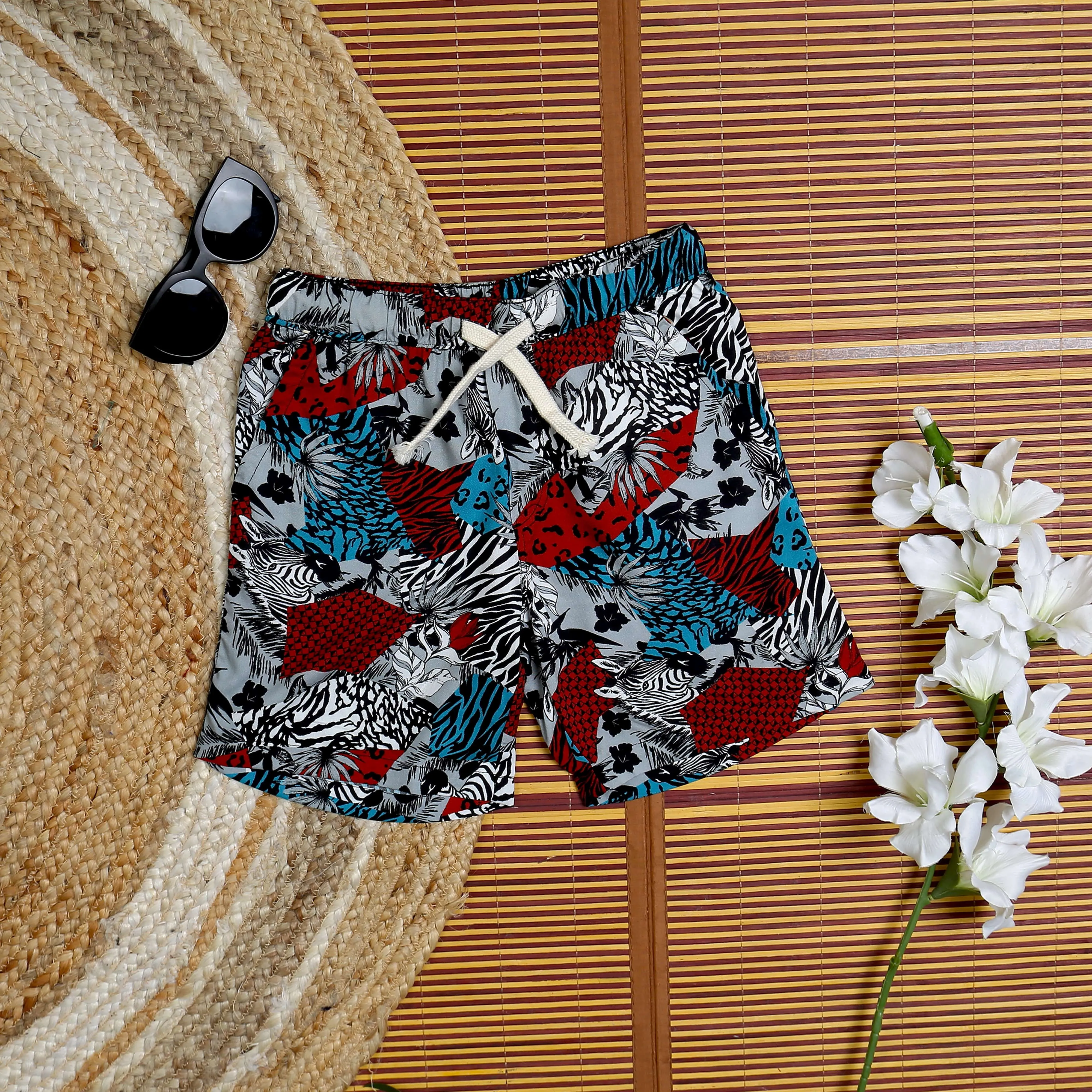 Boys Zebra Printed Short Red Blue