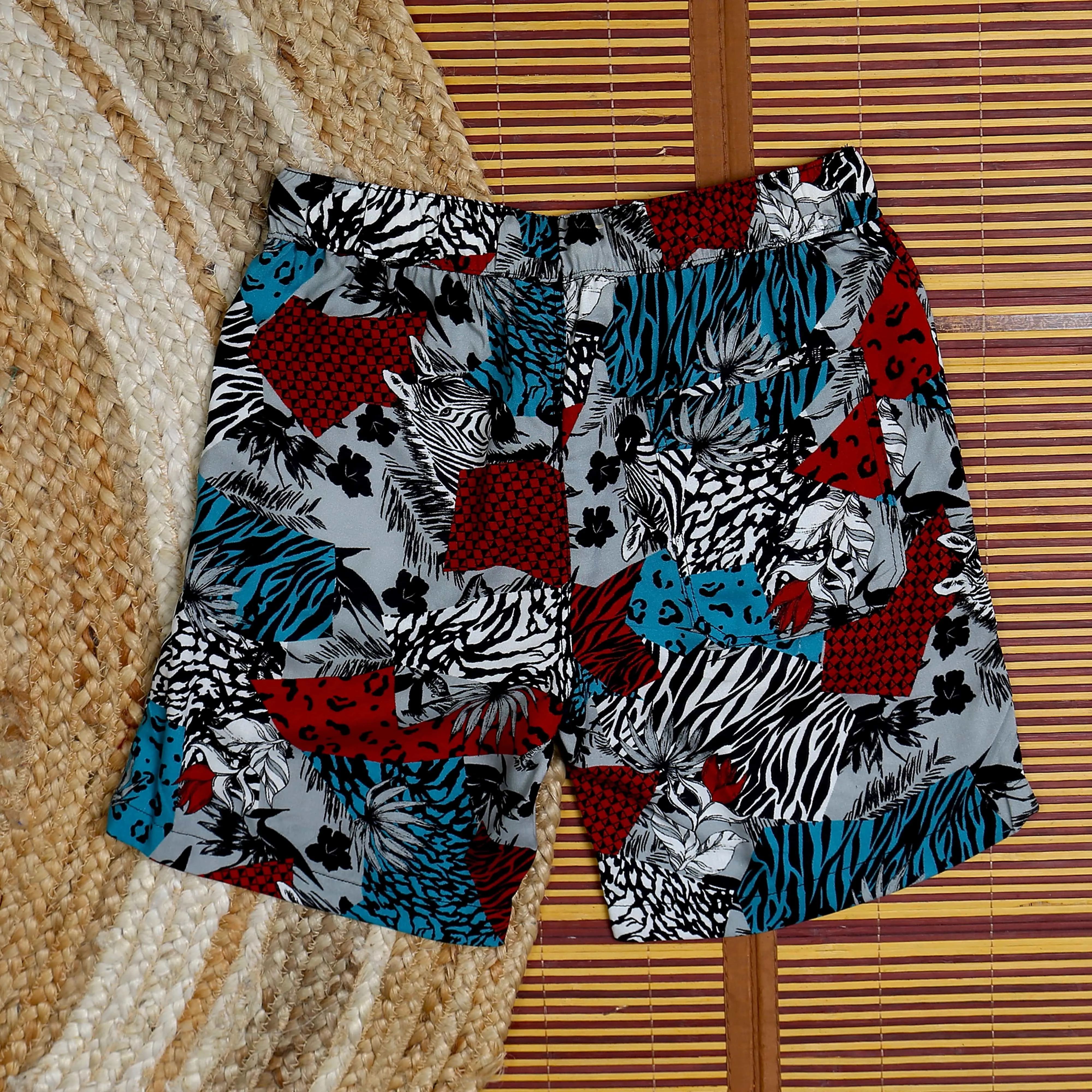 Boys Zebra Printed Short Red Blue